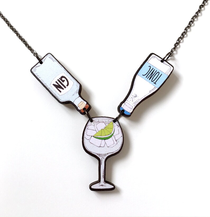 Gin and Tonic Bottle Statement Necklace Gin Lover Gift Etsy