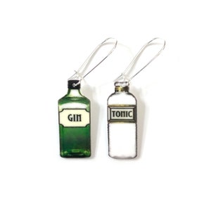 Gin lover earrings - Quirky gin and tonic bottle drop earrings gift