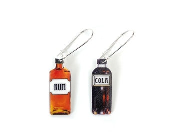 Rum and cola bottle earrings - Quirky cocktail drop earrings - Cute gift for her