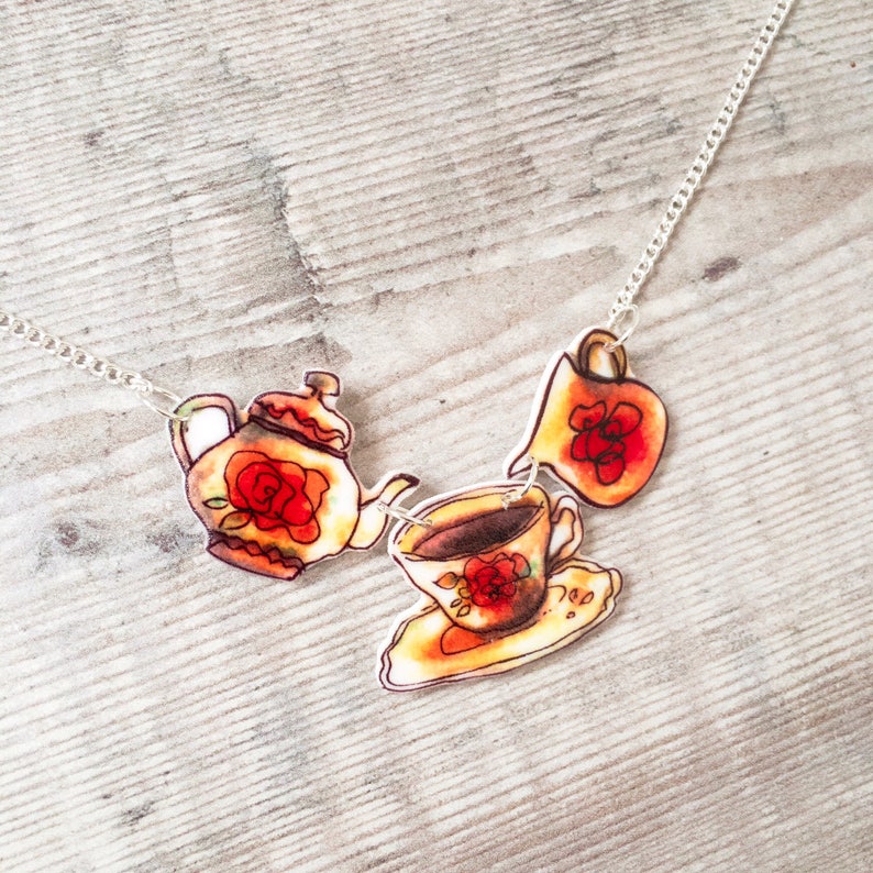 Vintage Teaset Teapot Necklace Teacup Necklace Statement Etsy