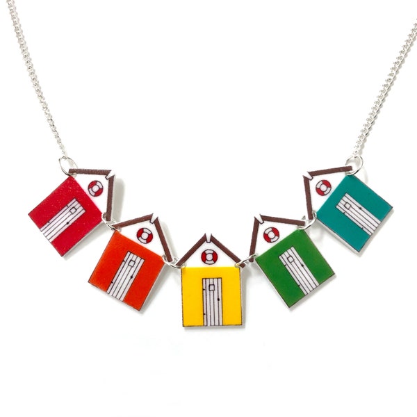 Beach hut necklace - Bunting necklace - Summer necklace - Bright rainbow colours - Gift for her