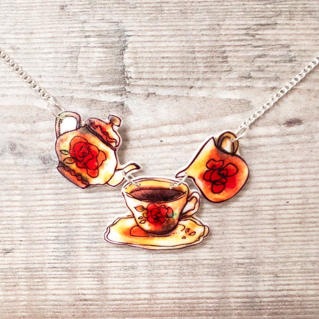 Vintage Teaset Teapot Necklace Teacup Necklace Statement Necklace Tea Lover Gift for Her Mother