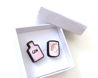 Pink gin and tonic mismatch stud earrings - Quirky gift for her