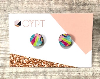 Bright paint splash circle stud earrings