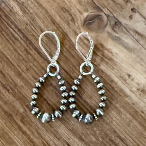Navajo pearl dangle earrings,sterling silver bead earrings,oxidized sterling earrings,Southwestern earrings, silver dangles,jewelry gifts