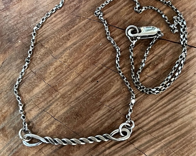 Hand Forged Twisted Sterling Silver Bar Necklace: Oxidized Every Day Necklace