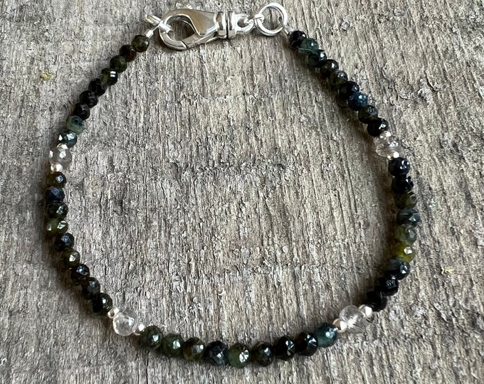 Paraiba Tourmaline Labradorite Bracelet: Sterling Silver Beaded Gemstone Bracelet