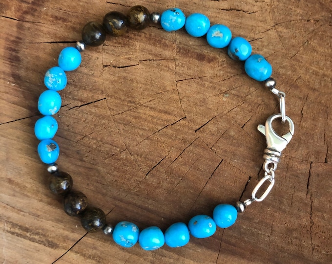 Sleeping Beauty Turquoise Bronzite Sterling Silver Bracelet