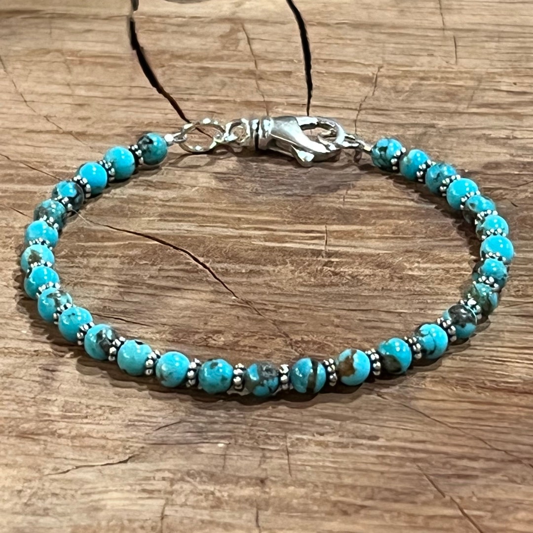 Beaded Turquoise Braceletturquoise and Sterling Silver - Etsy