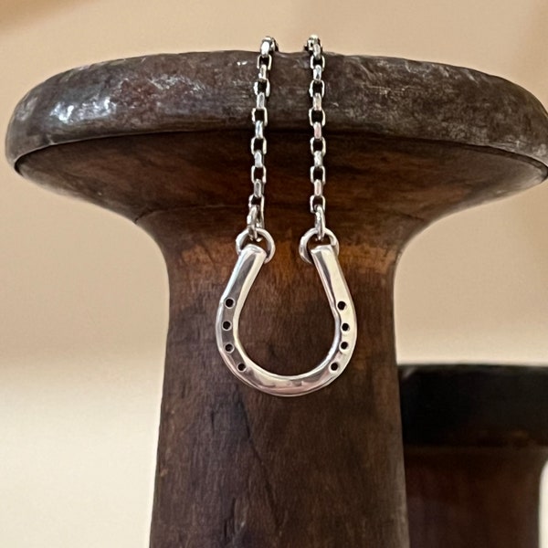 Handcrafted sterling silver horseshoe necklace,rustic horseshoe necklace,equestrian necklace,good luck necklace