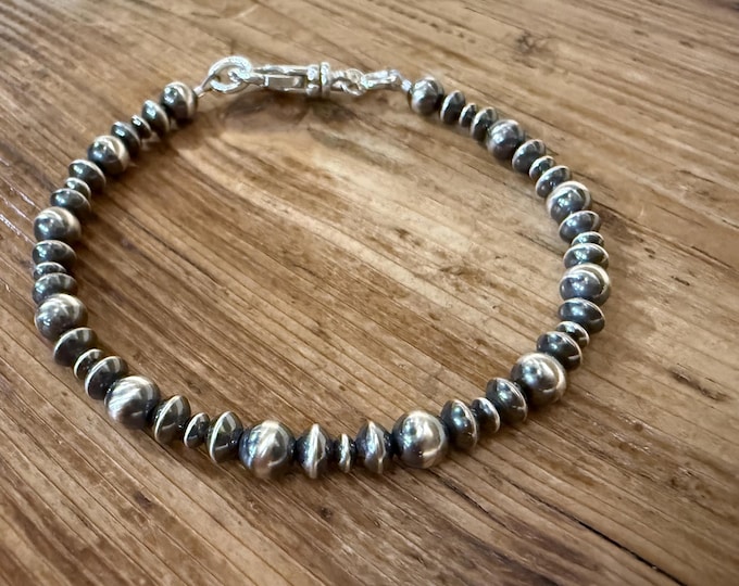 Oxidized Sterling Silver Navajo Pearl Bracelet, Southwestern Jewelry