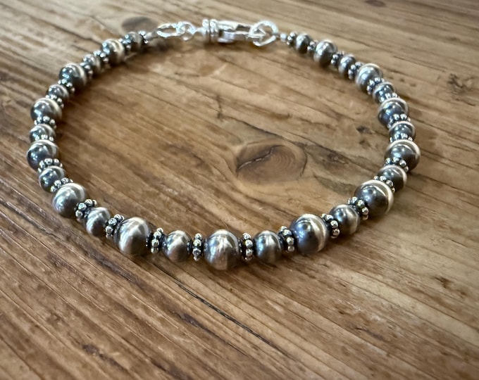 Sterling silver Navajo pearl bracelet,oxidized silver bead bracelet,southwestern silver bracelet, western jewelry