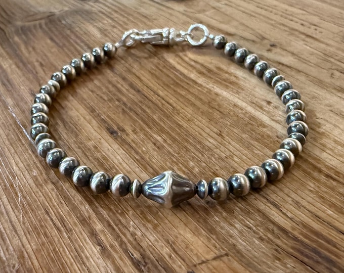 Sterling Silver Navajo Pearl Bead Bracelet, Southwestern Jewelry
