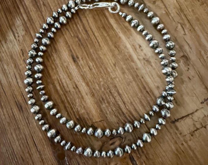 Sterling Silver Navajo Pearl Necklace, Beaded Southwestern Jewelry
