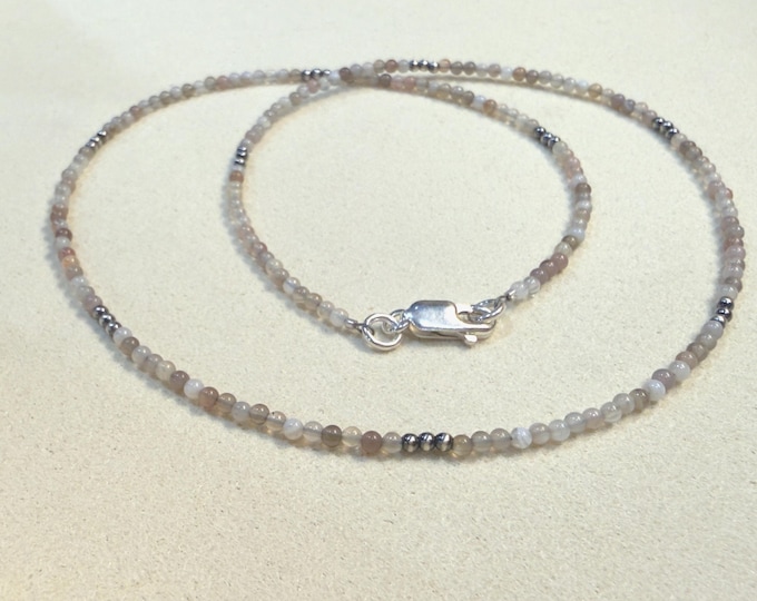 Botswana Agate and Navaj Pearl Necklace,Beaded Multicolor Gemstone Necklace