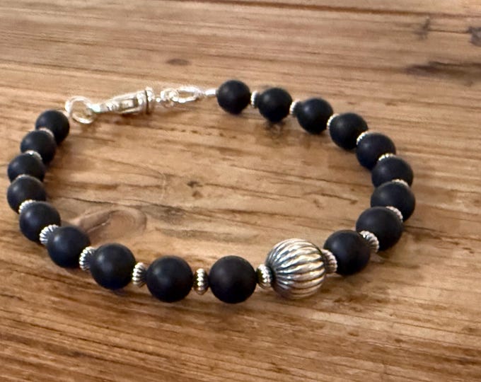 Sterling Silver Black Onyx Bracelet: Southwestern Beaded Design