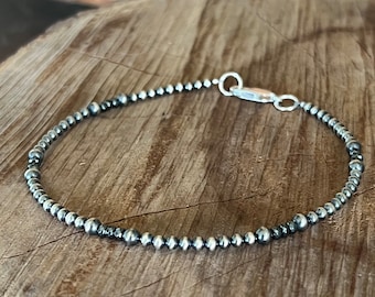 Sterling Silver Navajo Pearl Hematite Anklet, Southwestern Beaded Ankle Bracelet