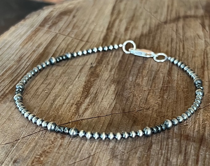 Sterling Silver Navajo Pearl Hematite Anklet, Southwestern Beaded Ankle Bracelet