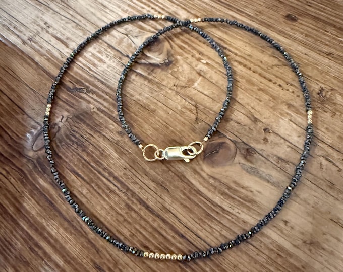 Natural Hematite Necklace,Beaded Black Gemstone Layering Necklace