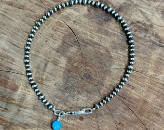 Navajo pearl ankle sleeping beauty turquoise ankle bracelet,Sterling silver anklet,dainty anklet,boho anklet,sterling beaded ankle bracelet