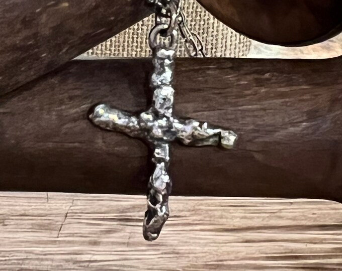 Melted Sterling Silver Cross Necklace: Rustic Boho Faith Jewelry