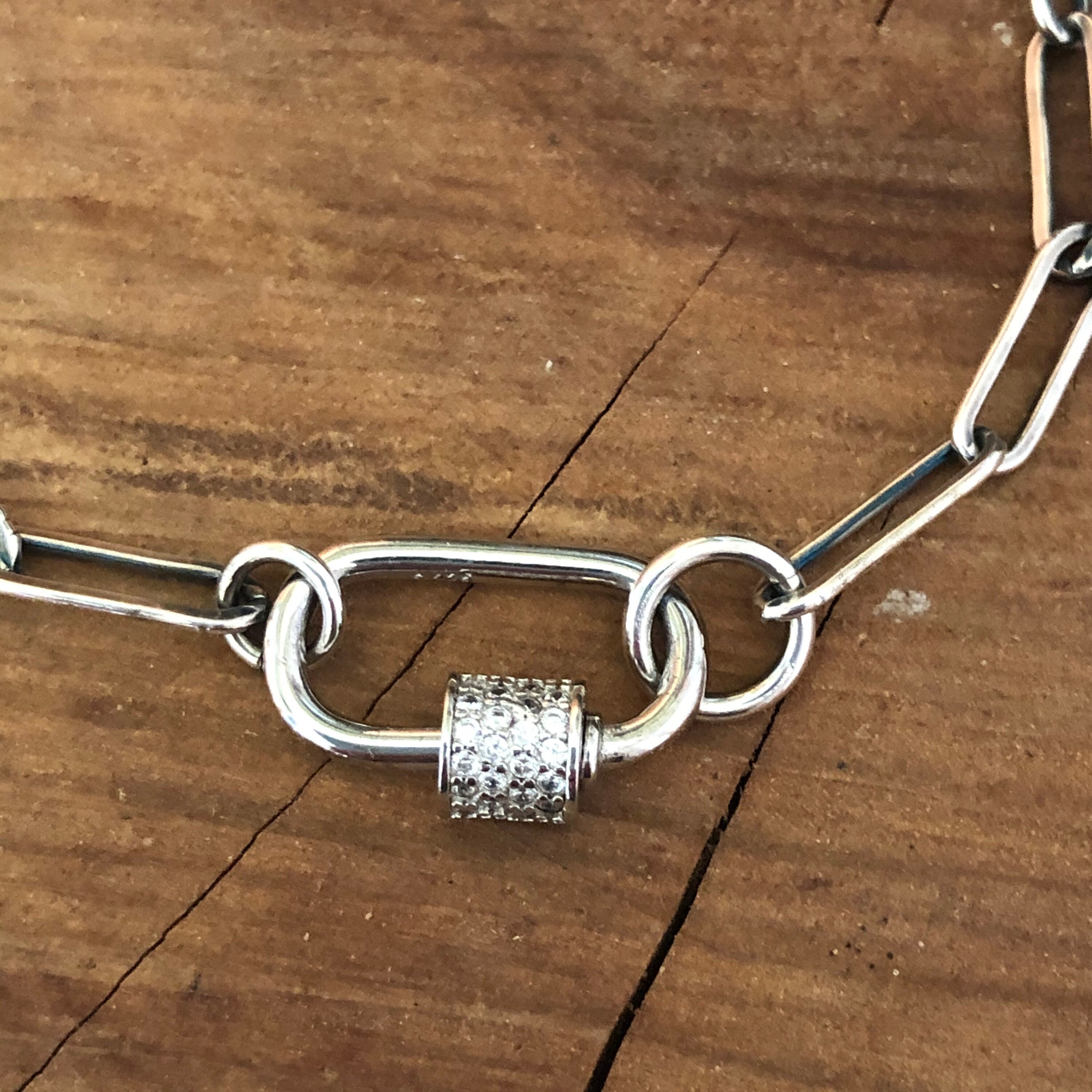 Sterling Paperclip Chain Necklace With Carabiner Etsy