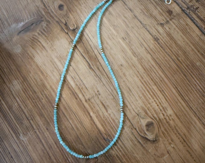 Peruvian Amazonite and Navaj Pearl Necklace,Beaded Gemstone Necklace
