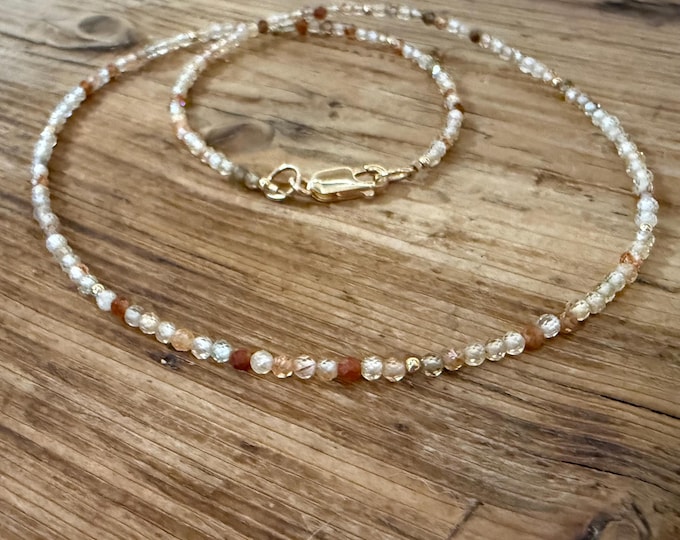 Natural Zircon Necklace,beaded earth tone gemstone layering necklace