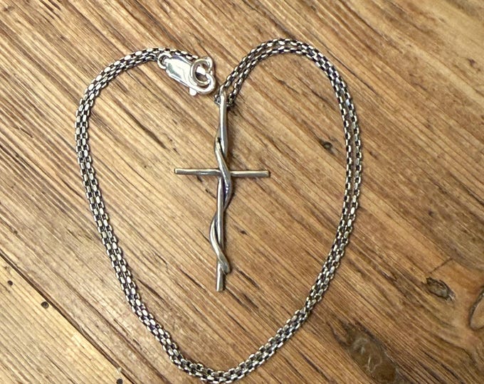 Hand Forged Twisted Sterling Cross Necklace - Oxidized Finish