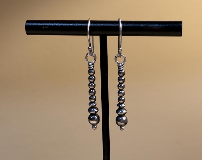 Sterling Silver Navajo Pearl Dangle Earrings,Oxidized Sterling Silver Bead Earrings