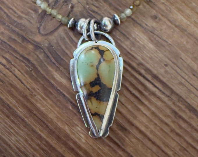 Beaded Grossular Garnet Necklace With Bezel Set Hubei Turquoise Pendant