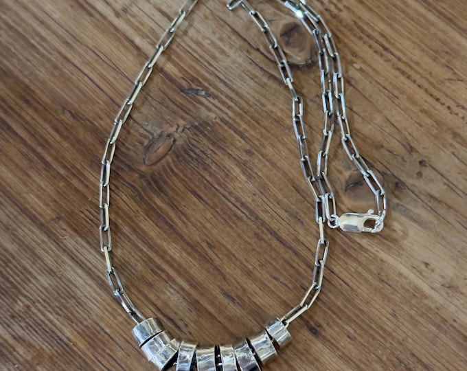 Oxidized Sterling Silver Nine Ring Paperclip Chain Necklace