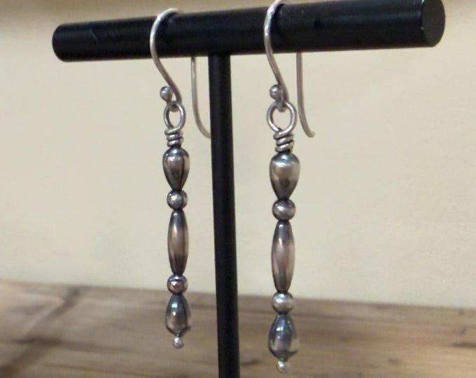 Sterling Silver Navajo Pearl Dangle Earrings,Oxidized Sterling Silver Bead Earrings