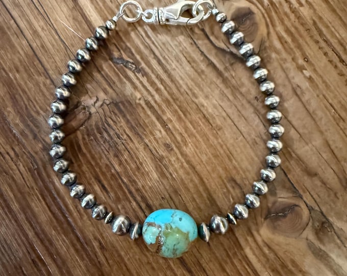 Navajo Pearl Kingman Turquoiuse Bracelet, Sterling Turquoise Bracelet,Southwestern Jewelry
