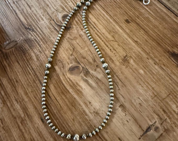 Sterling Silver Navajo Pearl and Hematite Necklace, Southwestern Boho Jewelry