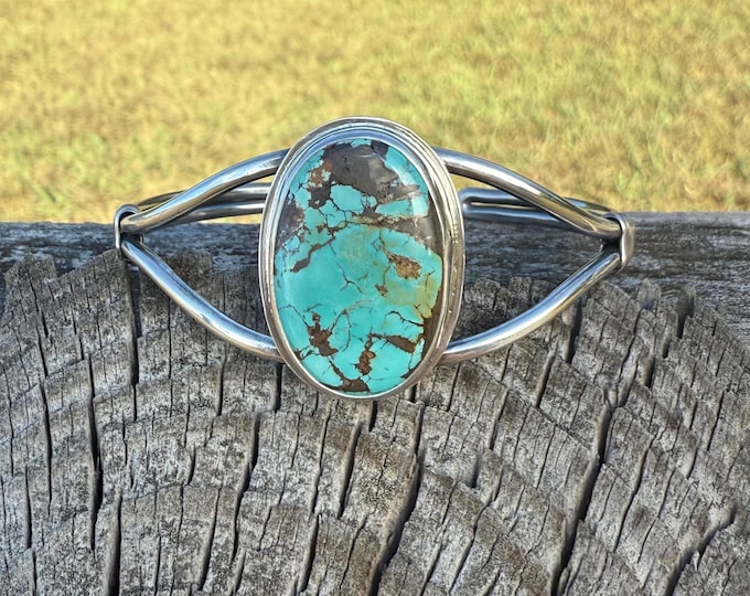 Sierra Nevada Turquoise Cuff Bracelet: Sterling Silver, Oxidized Detail