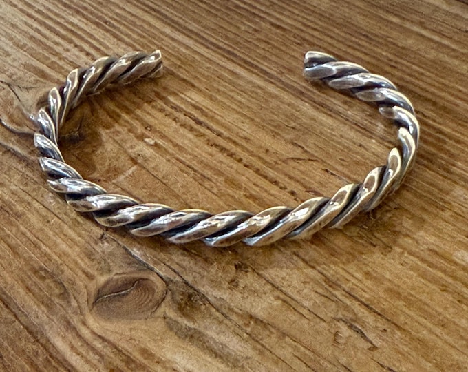 Oxidized Twisted Sterling Silver Cuff Bracelet: Solid Silver Stacking Jewelry