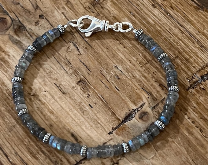 Sterling Silver Labradorite Bracelet: Beaded Gemstone Jewelry
