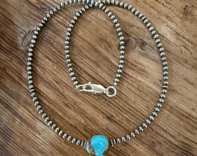 Sterling Navajo Pearl Kingman Turquoise Choker Necklace,Southwestern turquoise necklace.