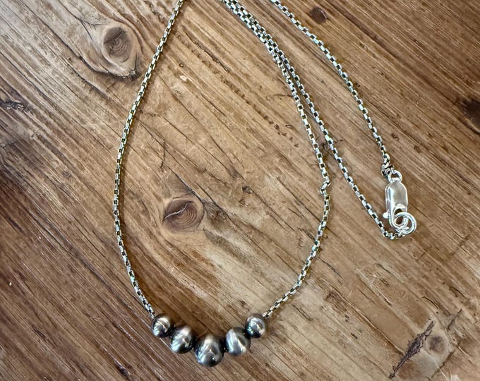 Floating Navajo Pearl Necklace, Oxidized Sterling Silver Bead Jewelry