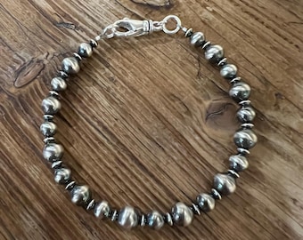 Sterling Silver Navajo Pearl Bracelet, Southwestern Boho Jewelry