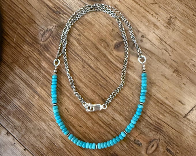 Turquoise and Sterling Cable Chain Necklace. Southwestern Jewelry