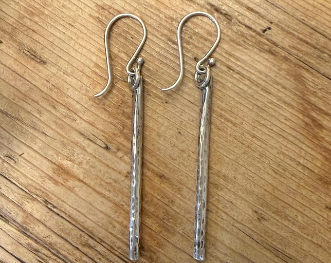 Hammered Sterling Silver Bar Earrings,Silver stick earrings