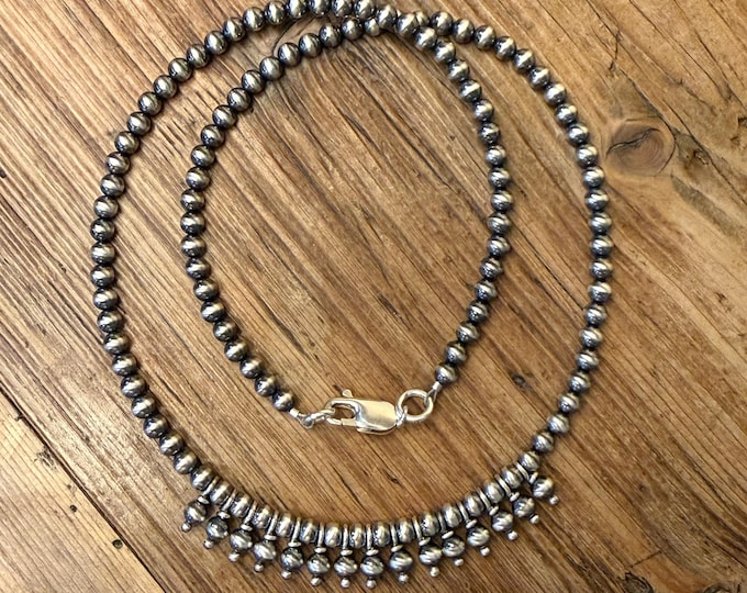 Two Tier Sterling Silver Navajo Pearl Necklace. Two Layer Oxidized Silver Bead Necklace