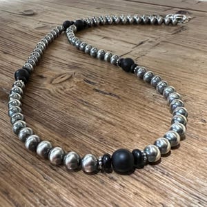 Navajo pearl black onyx necklace,Southwestern necklace, oxidized sterling bead necklace,western jewelry, sterling necklace