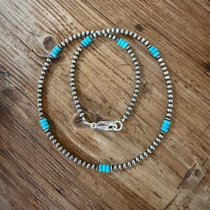 Navajo pearl turquoise necklace,Southwestern turquoise necklace,sterling and turquoise necklace,silver bead necklace, jewelry gifts