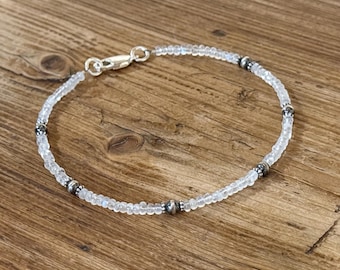 Braccialetto alla caviglia in argento sterling con perle e pietra di luna, gioielli da spiaggia