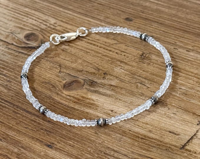 Moonstone Sterling Silver Pearl Ankle Bracelet, Beach Jewelry