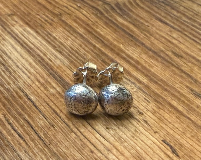 Melted Sterling Silver Stud Earrings,Every Day Organic Silver Studs