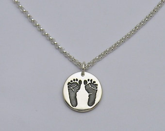 Footprint Jewelry, Footprint Necklace, Baby's Footprints Jewelry, Baby's Handprint Jewelry, Personalized Necklace, Silver Footprint Memorial